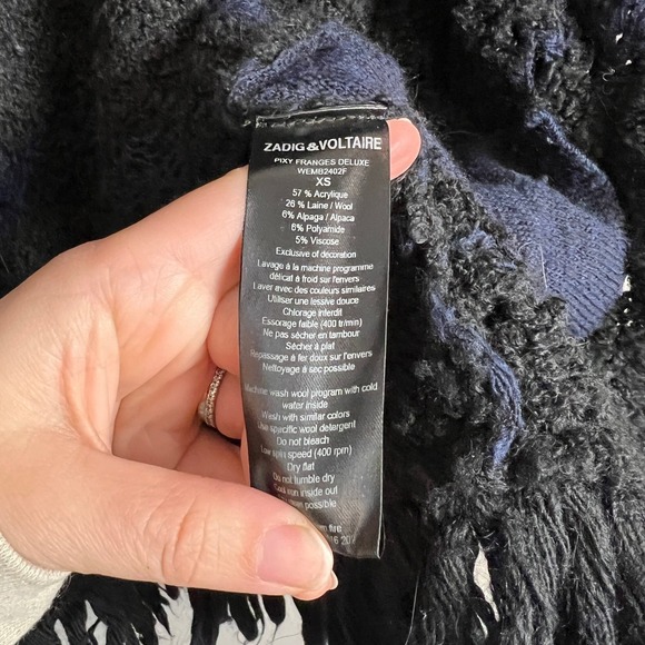 Fringe Knit Zadig Voltaire Cardigan Women's Extra Small Black Blue Made in Italy - Picture 6 of 7